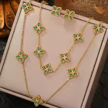 Stainless Steel Fine Petal Four-leaf Necklace Bracelet Earrings for Women Fashion Non